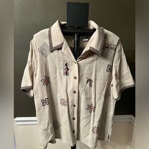 Koret Embroidered Button Top